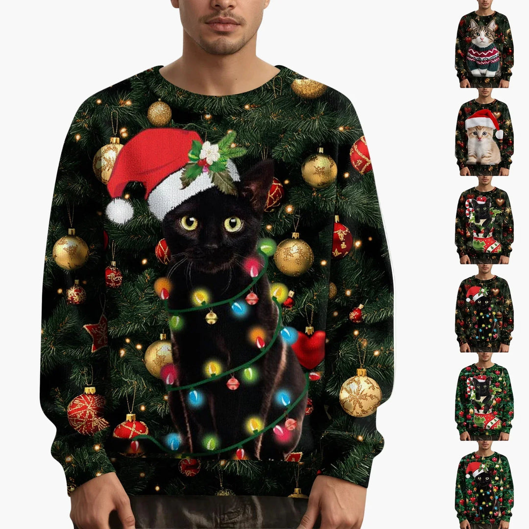 Drune | Weihnachtspullover mit Katzenmotiv und festlichem Design - Lustiger Weihnachts-Sweater für Weihnachten und Winter