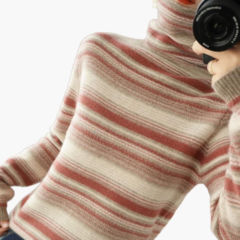 Drune | Rollkragenpullover im Retro-Streifenmuster - Modischer Winterpulli für Alltag & Freizeit