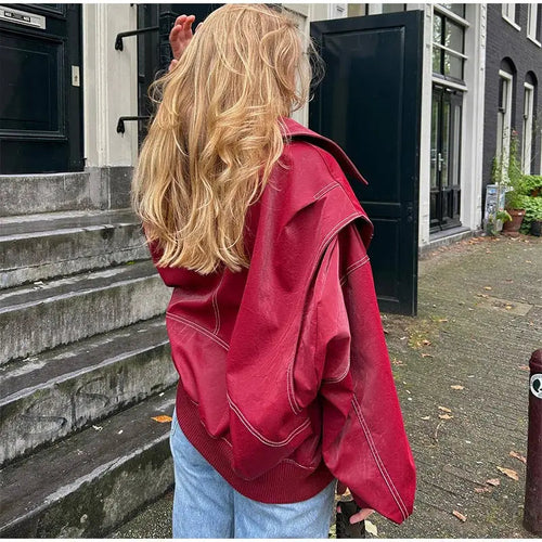 Drune | Vintage Übergroße Lederjacke für Damen - Perfekt für Drune | Tage