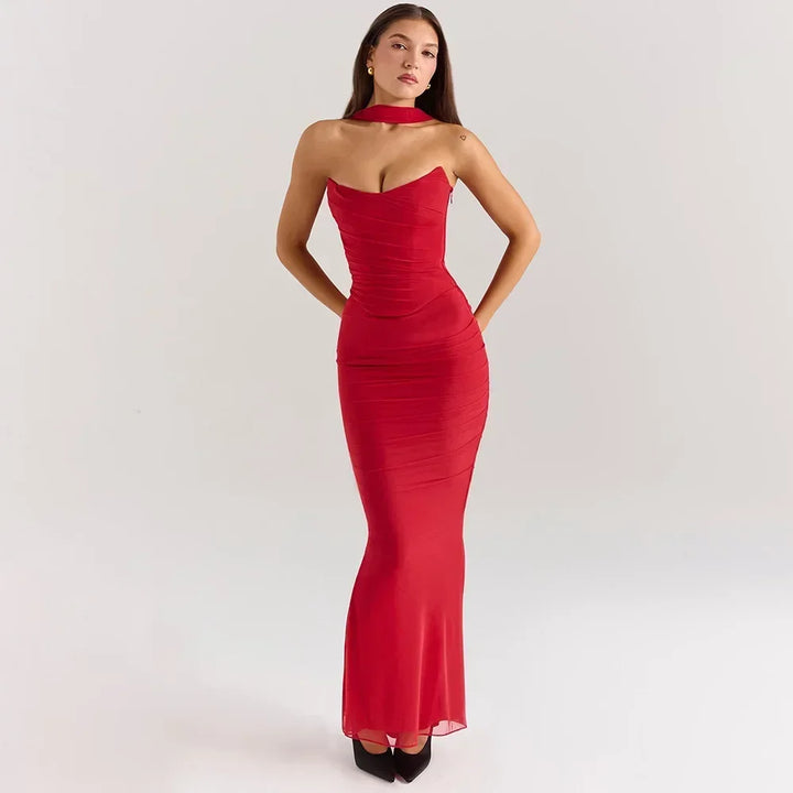 Drune | Elegante Frauen 2 Teiliges Kleid Set Strapless Bodycon Crop Top und Maxi Rock Set Formelles Hochzeitsgast Festkleid