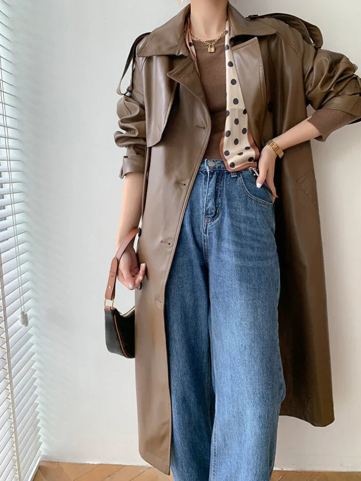 Drune | Elegante lange Lederjacke für Frauen - Ideal für alle Jahreszeiten