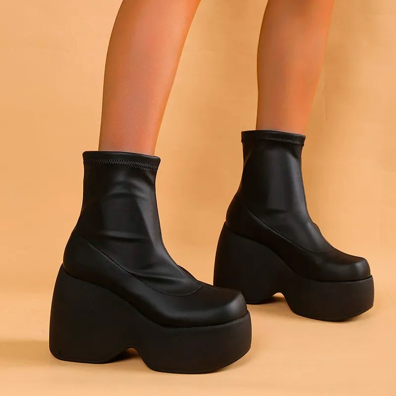 Drune | Gothic Chunky Platform Stiefeletten mit Reißverschluss