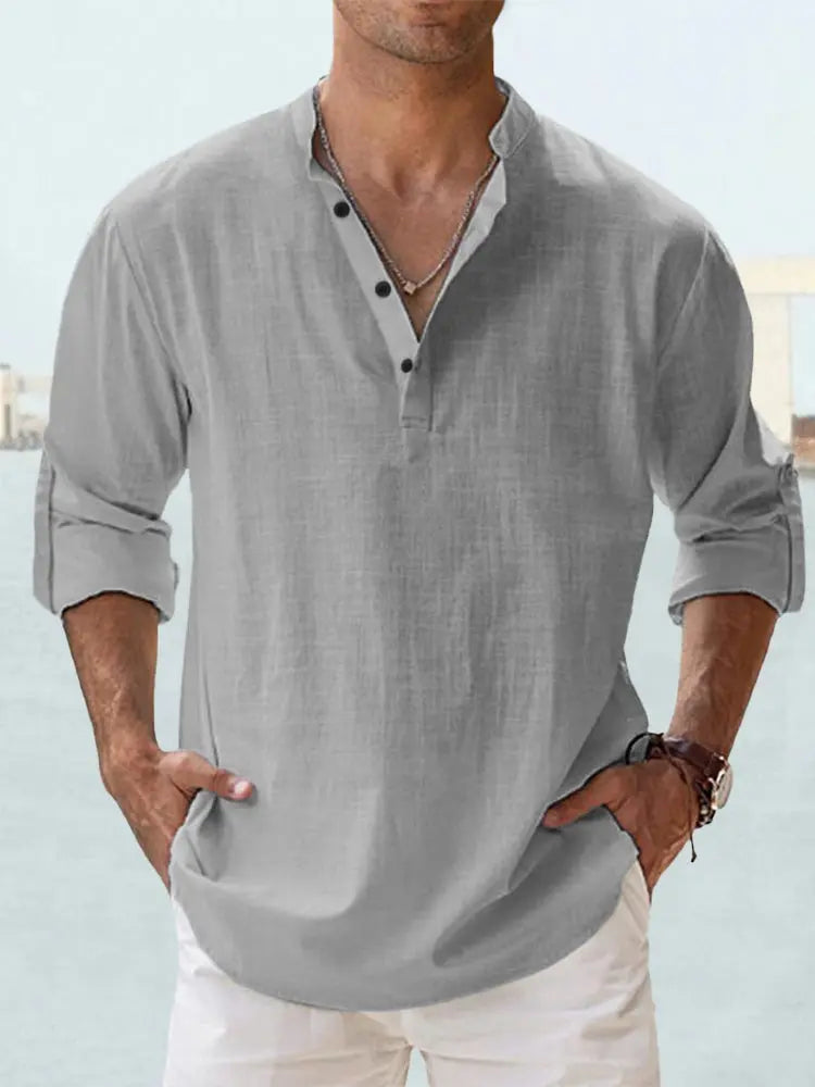Drune | Luftiges Leinenhemd Mit Henley Kragen