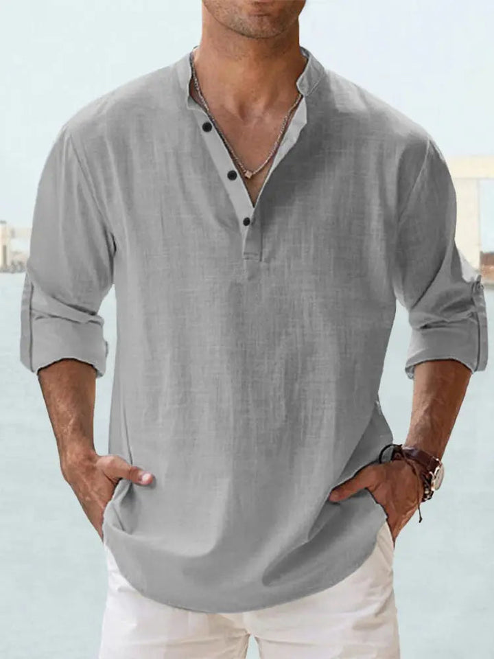 Drune | Luftiges Leinenhemd Mit Henley Kragen