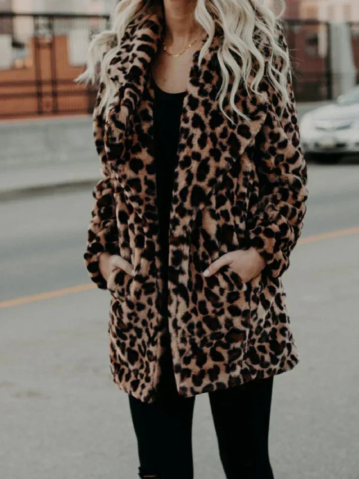 Drune | Mantel - Kunstpelz - Legere Passform - Leopardenmuster - Mittellang Schicker Look