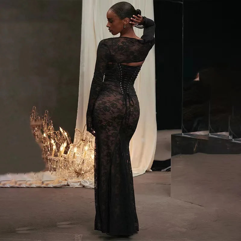 Drune | Lange Spitzen Maxi Festkleid Im Set Klodina