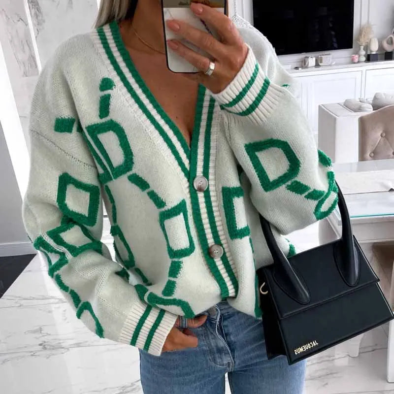 Drune | Strickcardigan mit Grafischem Muster Knopfverschluss Trendiger Look