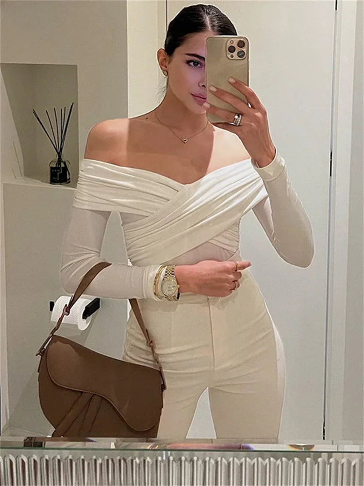 Drune Off-Shoulders Bodysuit | Moderner eleganter plissierter Damen-Bodysuit