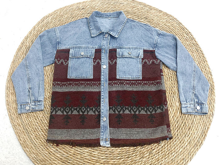 Drune | Aztec Revers Tasche Denim Patchwork Jacke