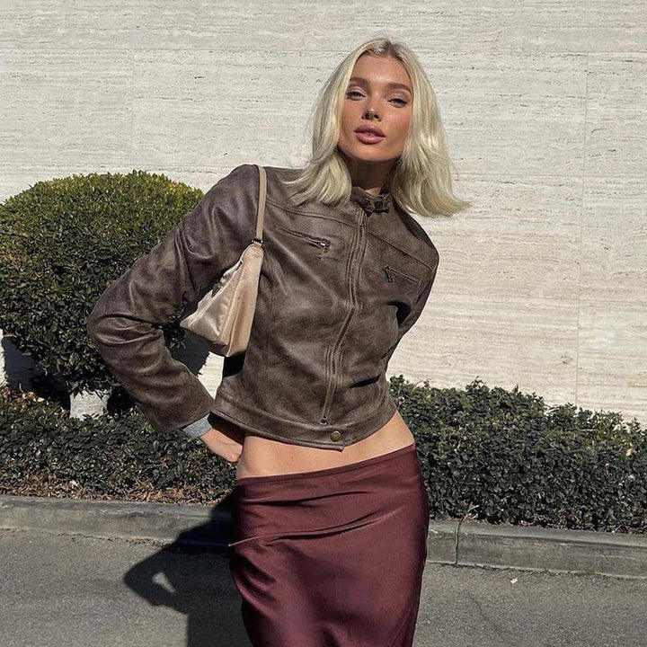 Drune | Vintage Kunstlederjacke mit Reißverschlusstaschen