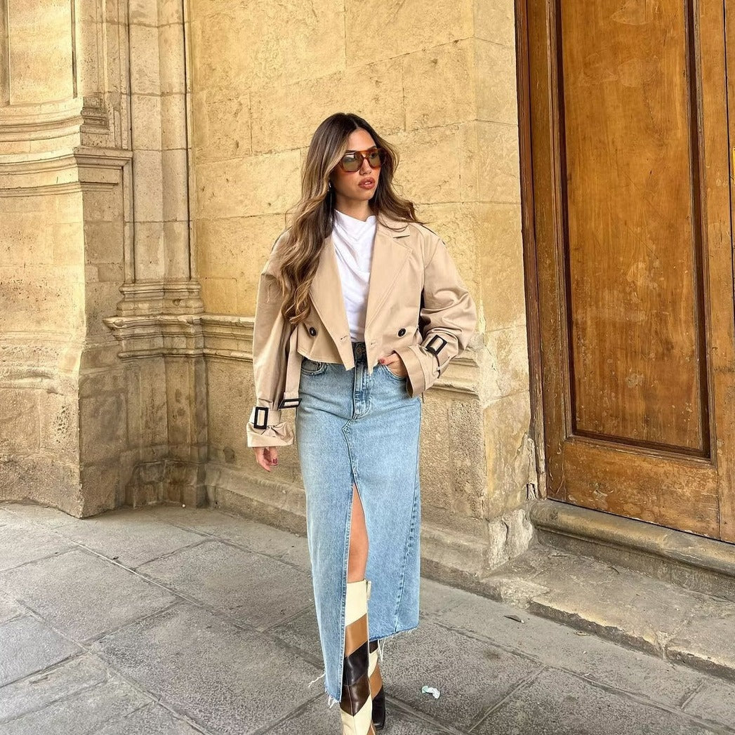 Drune | Kürzere trendige Trenchcoat in Beige