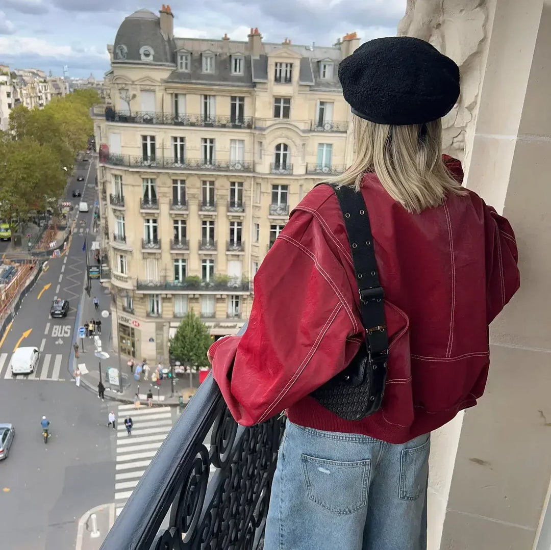 Drune | Damen Oversized Lederjacke Rot