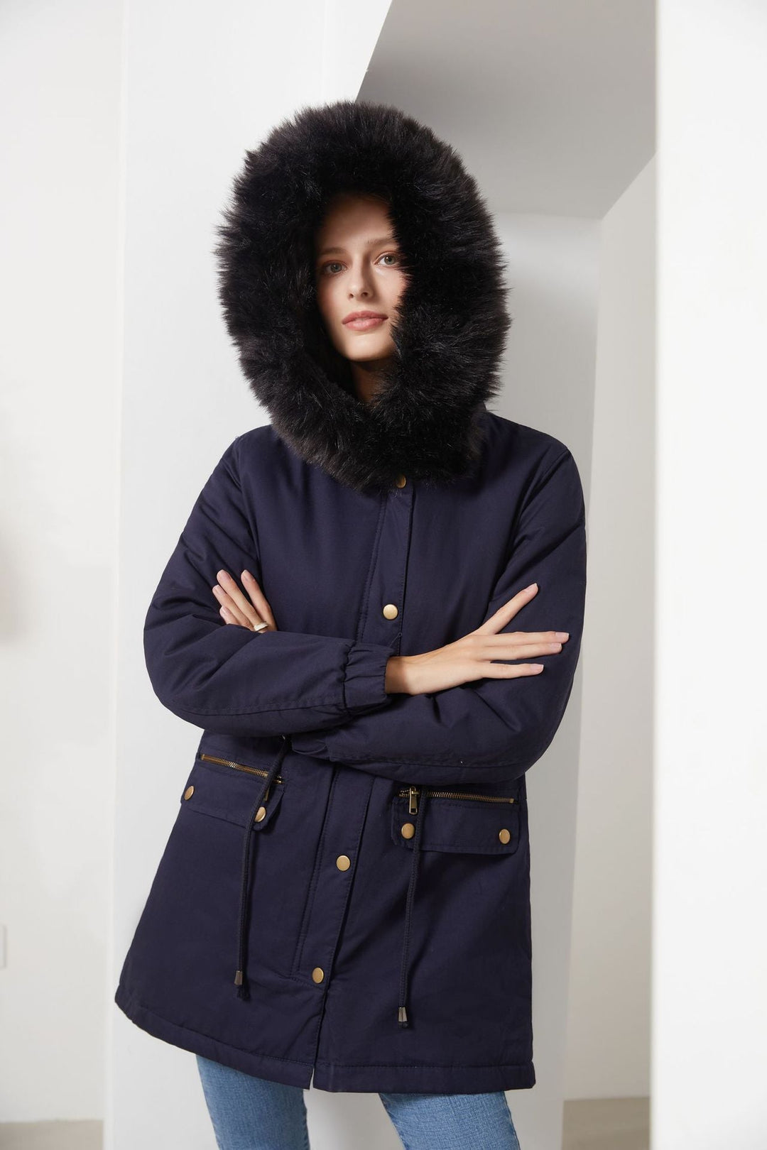 Drune | Damenjacke für halblangen Parka mit schickem Pelzkragen