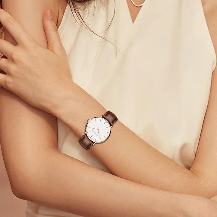 Drune | Runde Zeitlose Minimalistische Uhr Mit Lederarmband Für Frauen