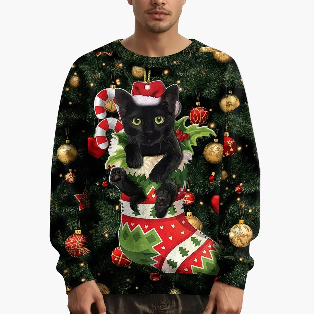 Drune | Weihnachtspullover mit Katzenmotiv und festlichem Design - Lustiger Weihnachts-Sweater für Weihnachten und Winter