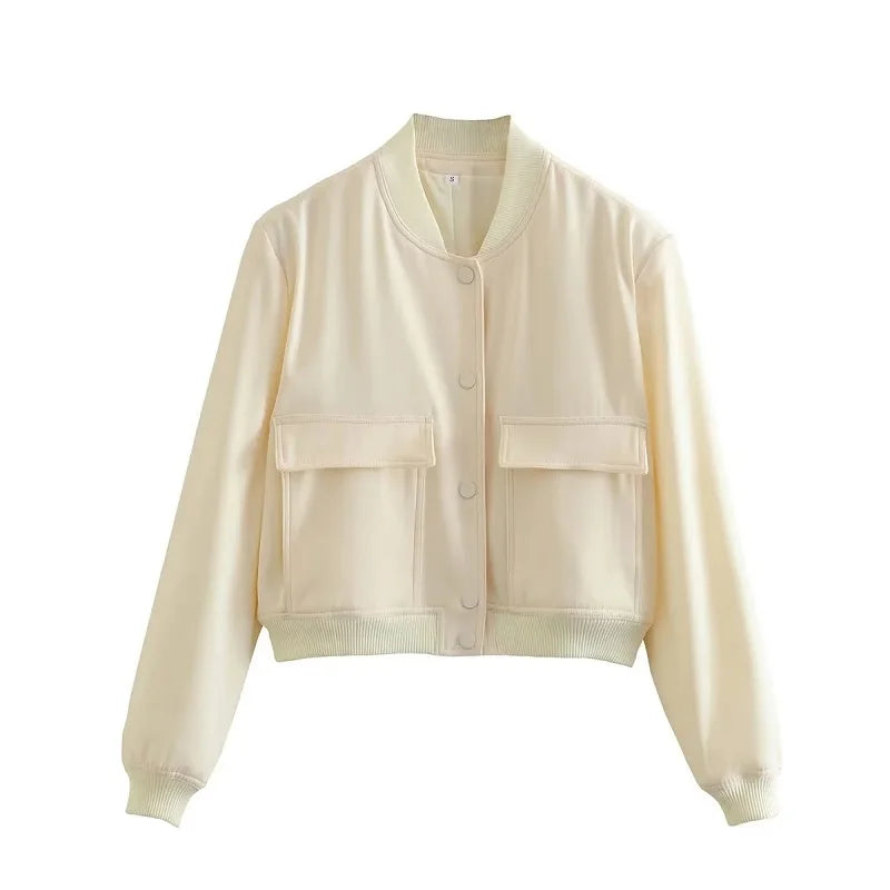 Drune | Cropped Bomberjacke mit Druckknöpfen und Utility Taschen