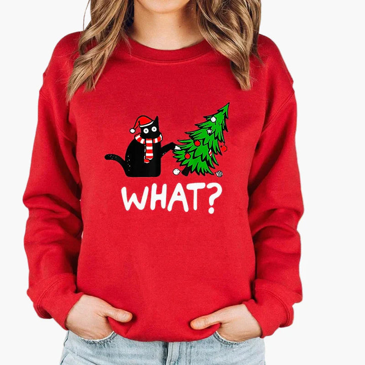 Drune | Weihnachtspullover mit Katze und Lichterkette - Lustiger Winter-Sweater für Katzenliebhaber