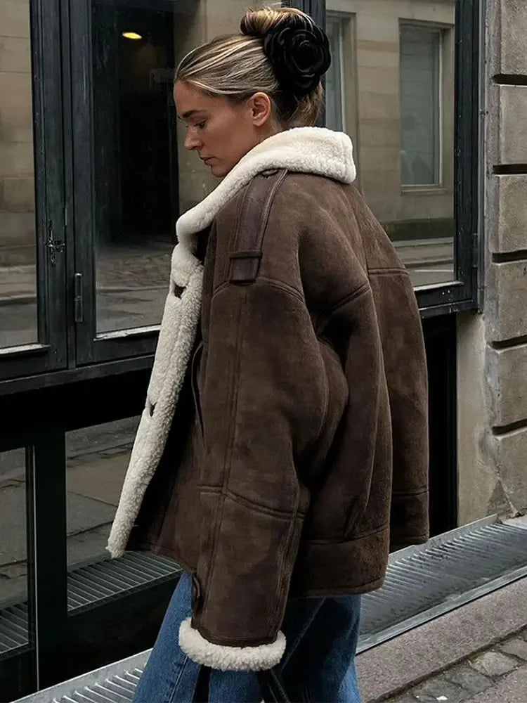 Drune | Luxuriöse Pilotenjacke mit Wollfutter Faux Wildleder und Fleece Warm und Stilvoll