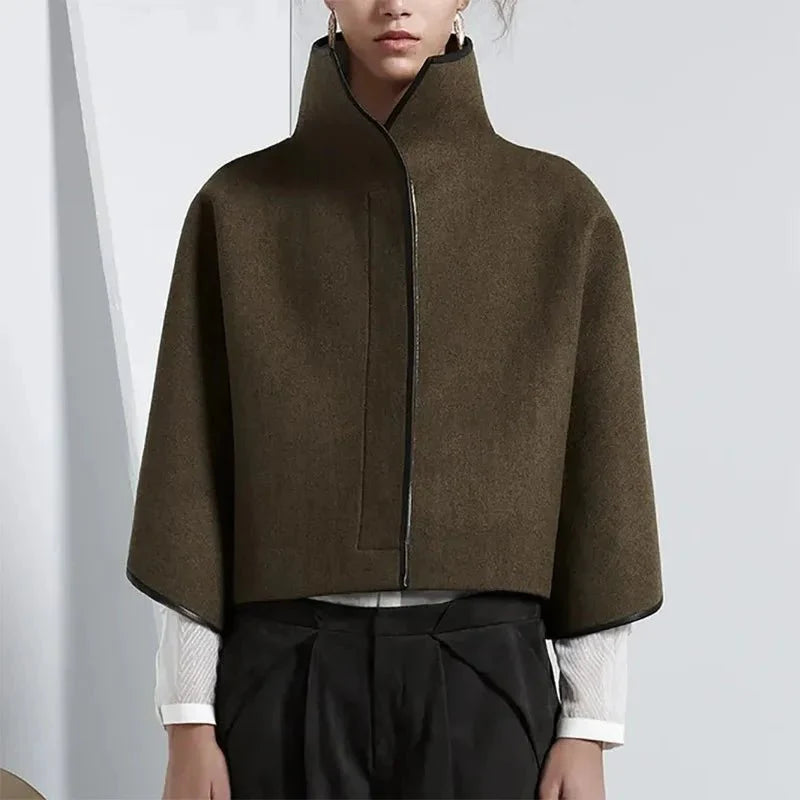 Drune | Neck Cropped Wool Coat - Minimalistischer Stil - Warme Oberbekleidung - Elegante Passform