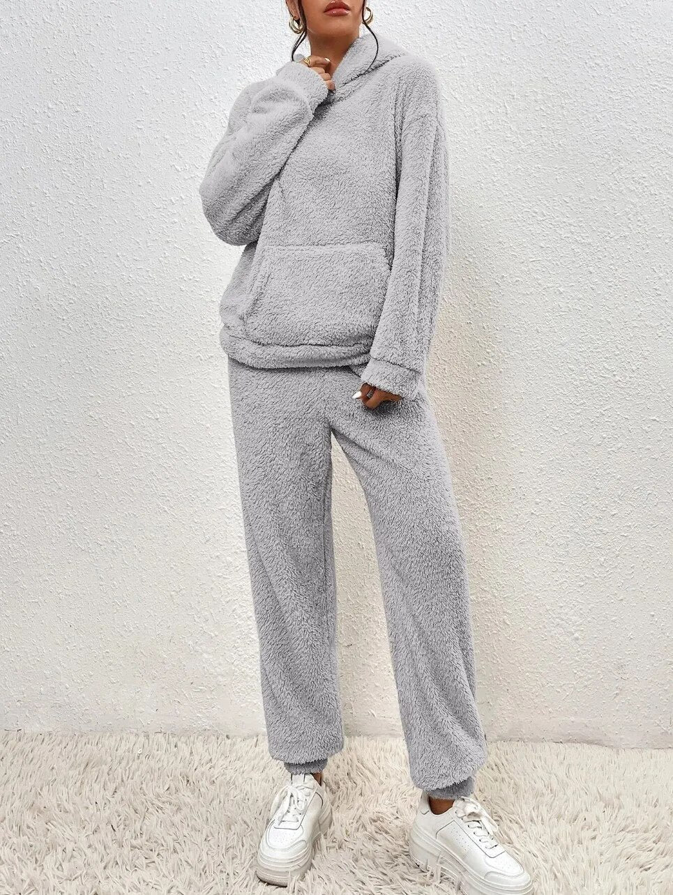 Drune | Kapuzenpullover Weiches Sherpa Fleece Lässige Passform Langärmlig Und Warm