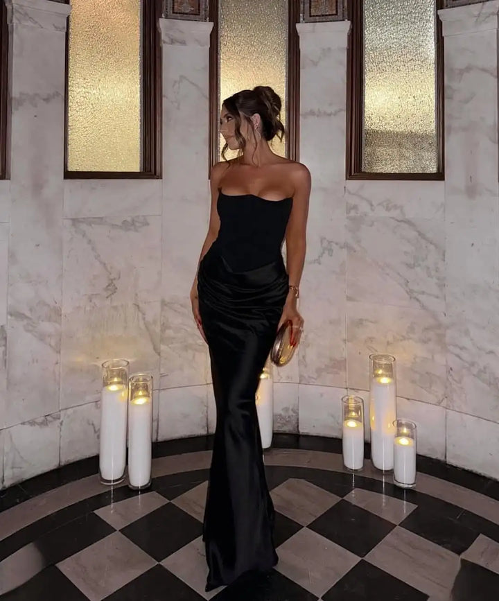 Drune | Strapless Pink Satin Ballkleid