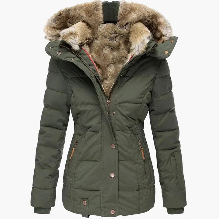 Drune | Winter Steppjacke mit Kapuze und Kunstfell - Modische Figurbetonung, Ideal für kalte Tage