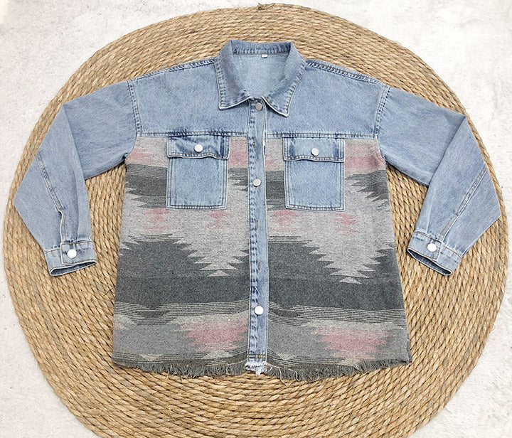 Drune | Aztec Revers Tasche Denim Patchwork Jacke