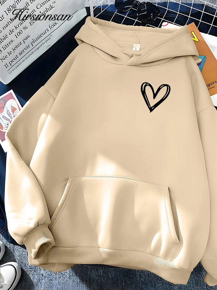Drune | Hoodie mit Herzprint Polyester Komfortabel und Trendy