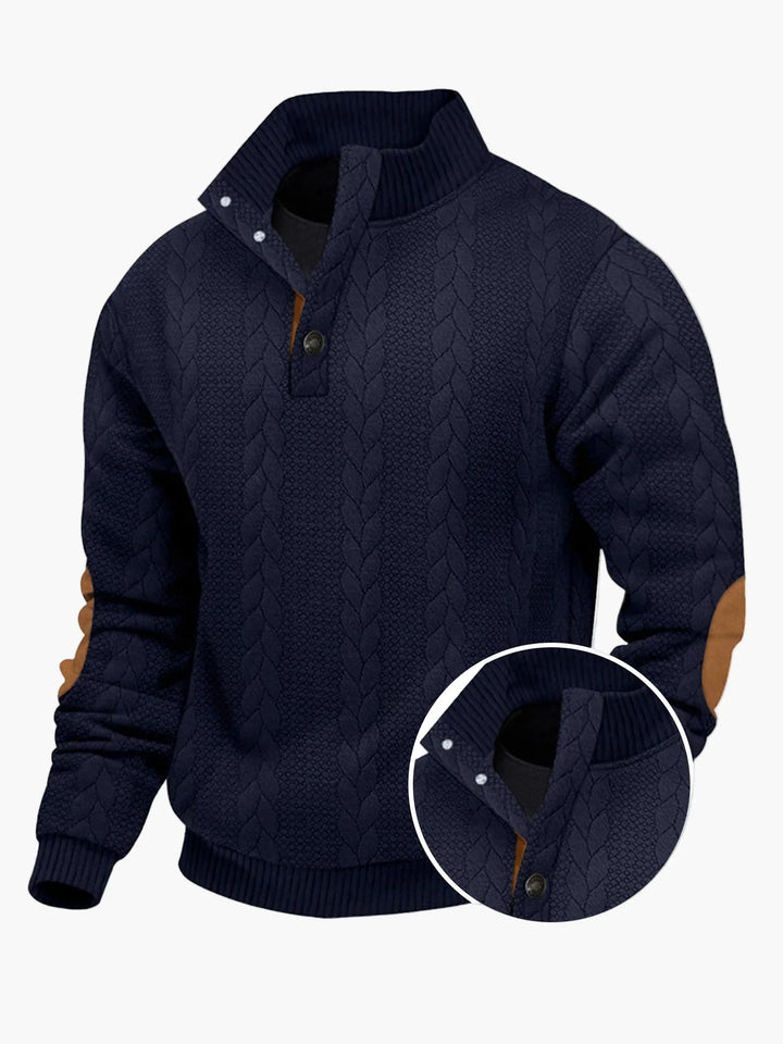 Drune | Strickpullover mit Stehkragen und Ellenbogenpatches - Lässiger Outdoor-Style für Alltag & Freizeit