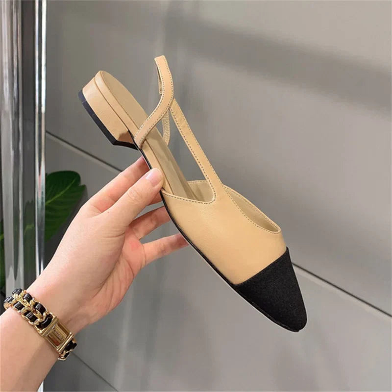 Drune | Aprikose Frauen Pumps Mittelhohe Absätze Gemischte Farben Runde Spitze Legere Schuhe Damen Sandalen Festkleid Slingbacks Damen Schuhe Trend