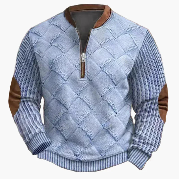 Drune | Halbzipper Pullover - Modischer Strick-Look für Herbst und Winter, Warmes Sweatshirt mit Stehkragen und Ellbogen-Patches, Freizeit & Alltag