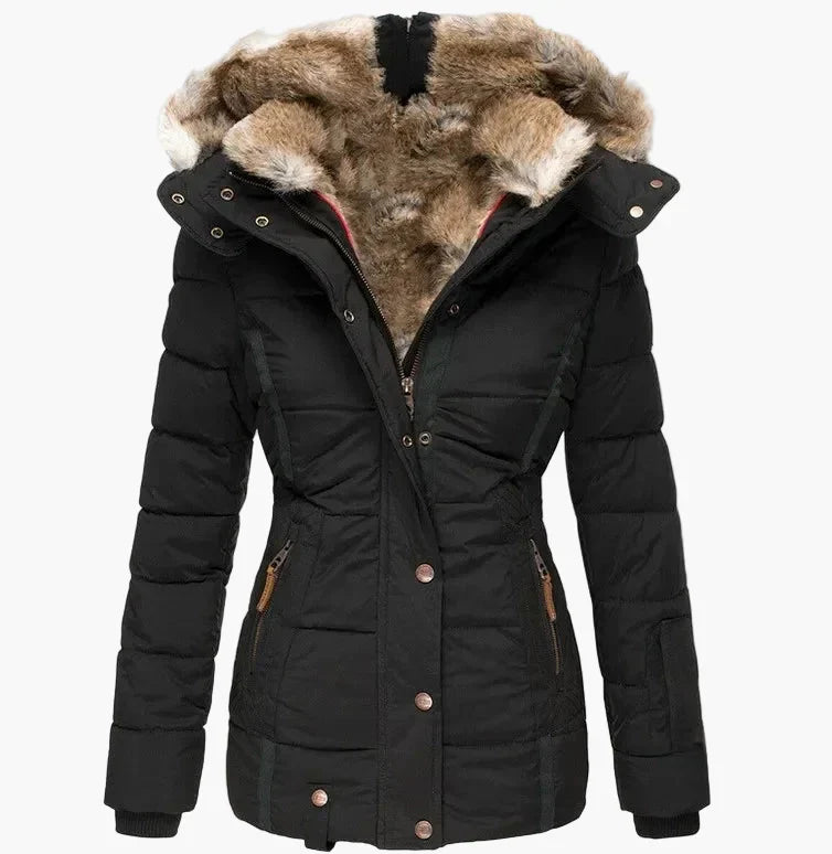 Drune | Winter Steppjacke mit Kapuze und Kunstfell - Modische Figurbetonung, Ideal für kalte Tage