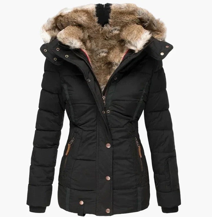 Drune | Winter Steppjacke mit Kapuze und Kunstfell - Modische Figurbetonung, Ideal für kalte Tage