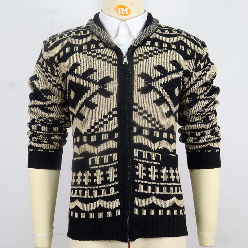 Drune | Strickjacke mit Ethno-Muster - Warmer Cardigan mit Reißverschluss und Retro-Design