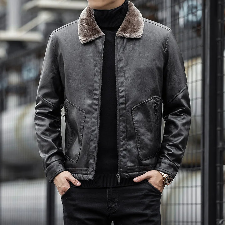 Drune | Leder Herrenjacke mit Kragen