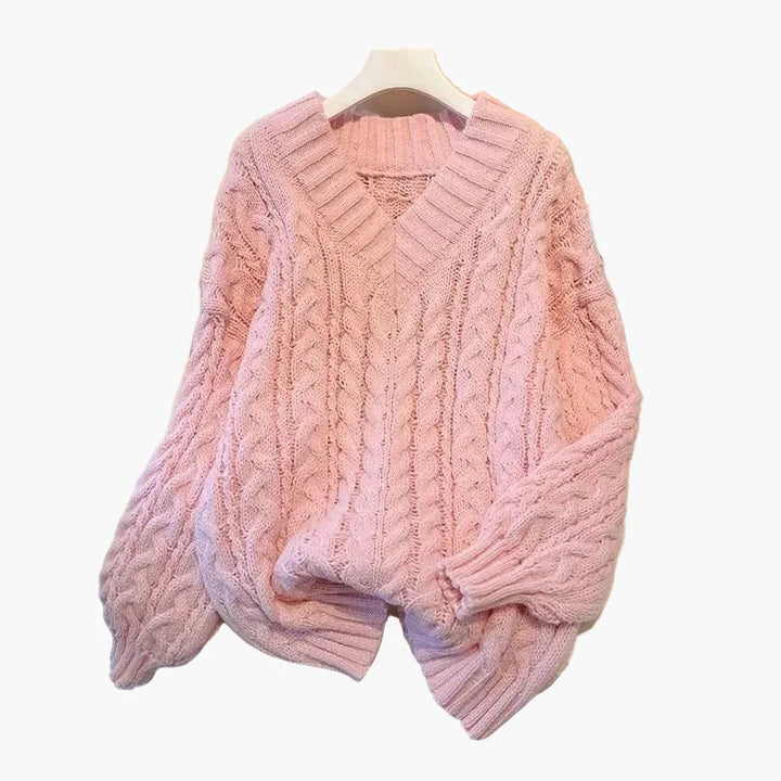 Drune | Grobstrick Pullover V-Ausschnitt Winter Freizeit Twist-Design