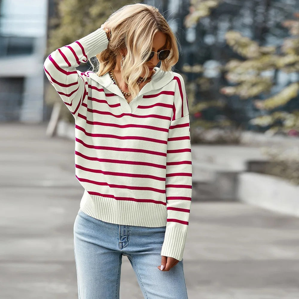 Drune | Gestreifter V-Ausschnitt Pullover