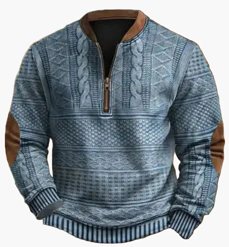 Drune | Halbzipper Pullover - Modischer Strick-Look für Herbst und Winter, Warmes Sweatshirt mit Stehkragen und Ellbogen-Patches, Freizeit & Alltag