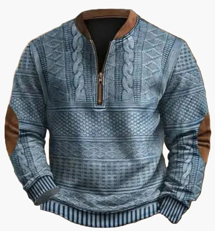 Drune | Halbzipper Pullover - Modischer Strick-Look für Herbst und Winter, Warmes Sweatshirt mit Stehkragen und Ellbogen-Patches, Freizeit & Alltag