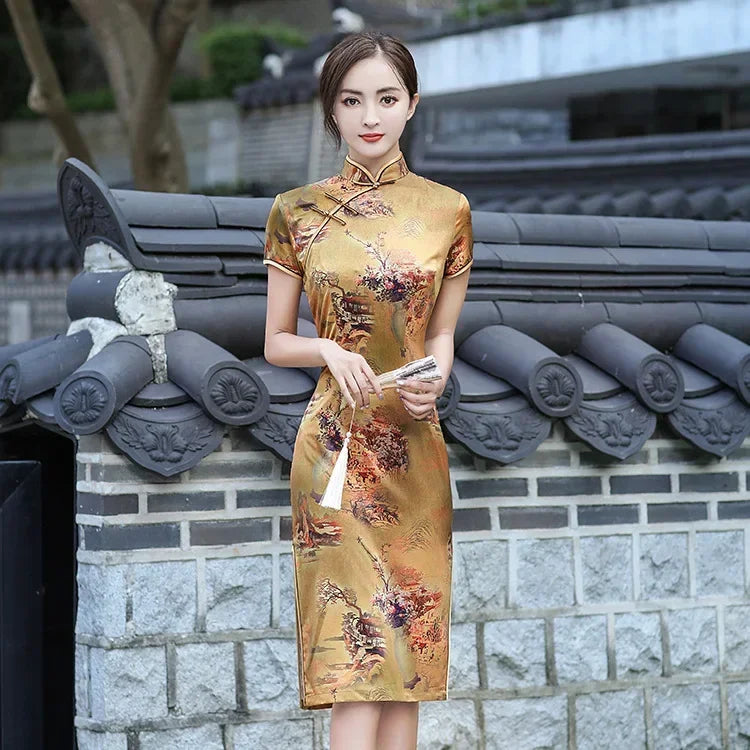 Drune | Cheongsam Qipao Mode Kleidung Lässig Elegant Ethnischer Stil Vintage Kleid für Frauen Streetwear Frauen Kleidung Festlich Chinesisch