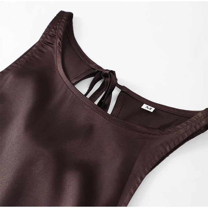 Drune | Einfarbiges Satin Ärmelloses Maxikleid