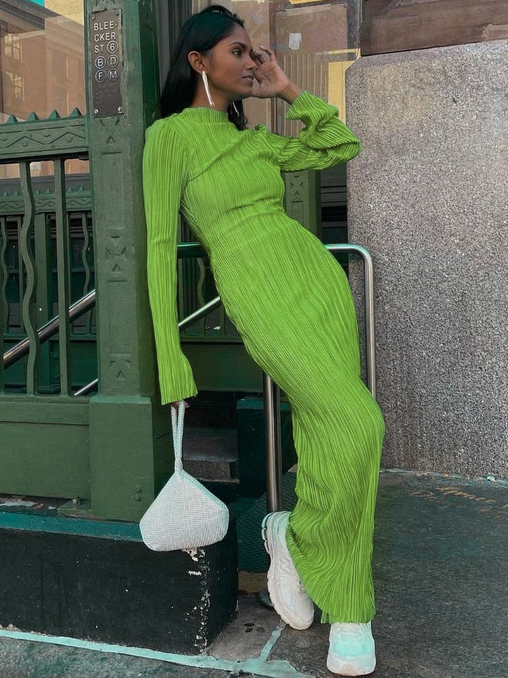 Drune - Enganpassendes Midi-Kleid mit langen Ärmeln für Frauen