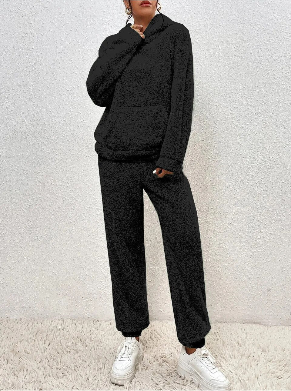 Drune | Kapuzenpullover Weiches Sherpa Fleece Lässige Passform Langärmlig Und Warm