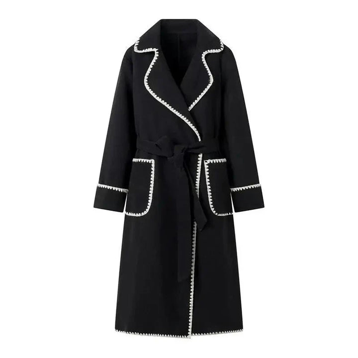 Drune | Longline Mantel - Kontrastierende Besatz - Gürtellinie - Casual bis Formal