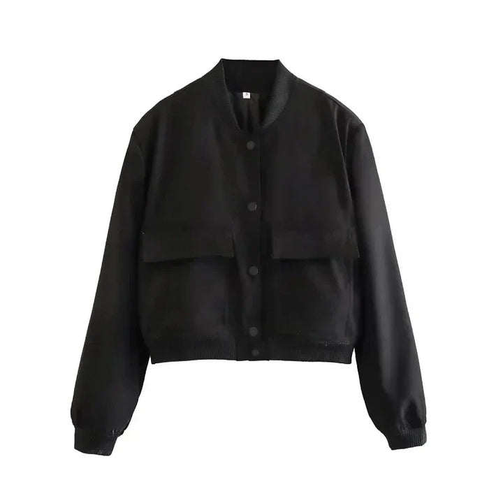 Drune | Cropped Baseballkragen Bomberjacke mit Druckknöpfen