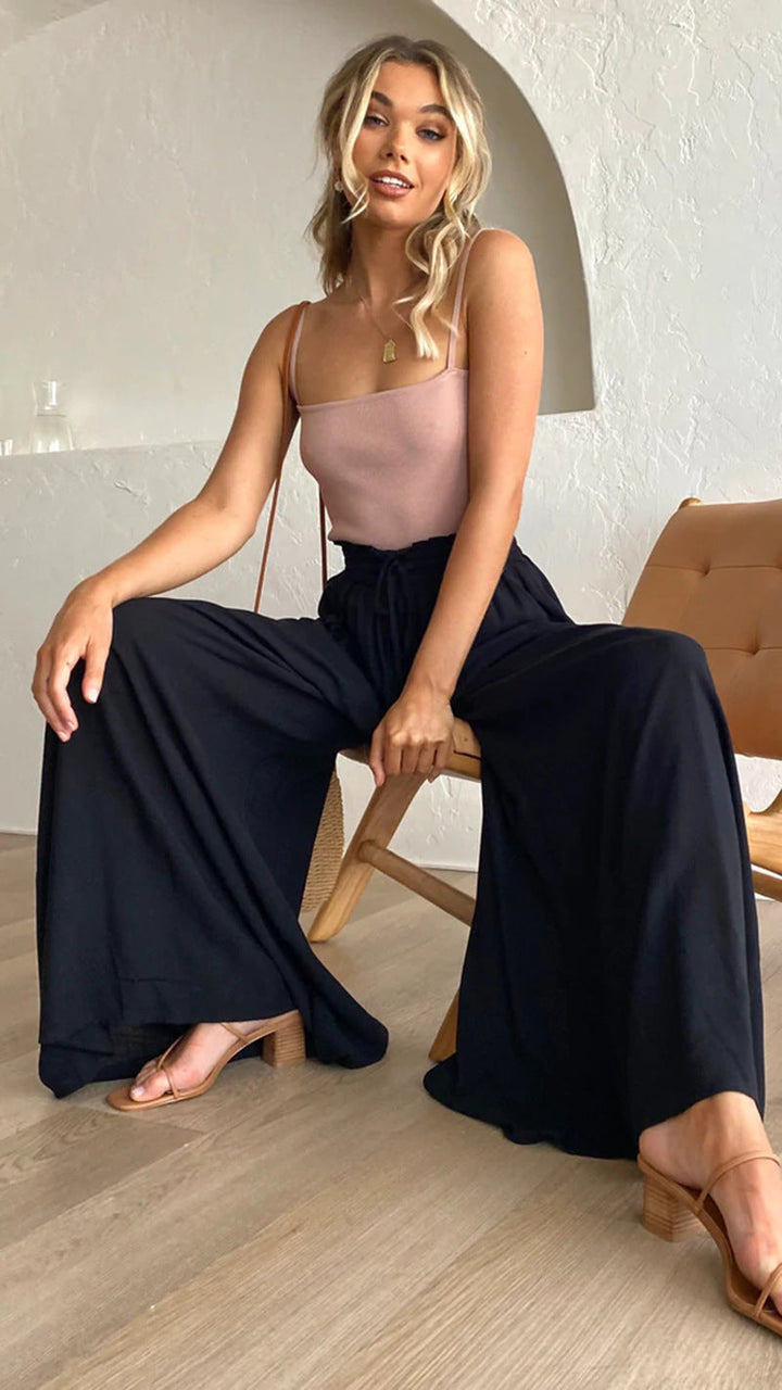 Drune Gemütliche Gipfelhose | Damen Bequeme Bundfaltenhose mit Weitem Bein