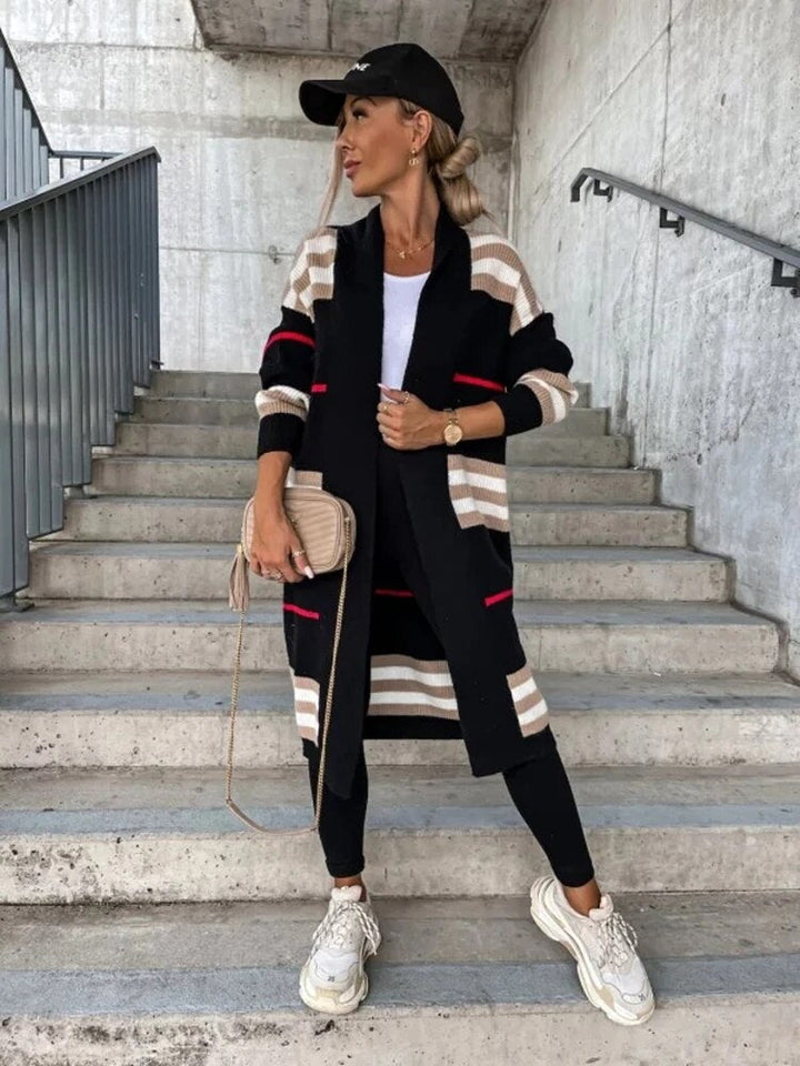 Drune | Lange gestreifte Strickjacke für Damen