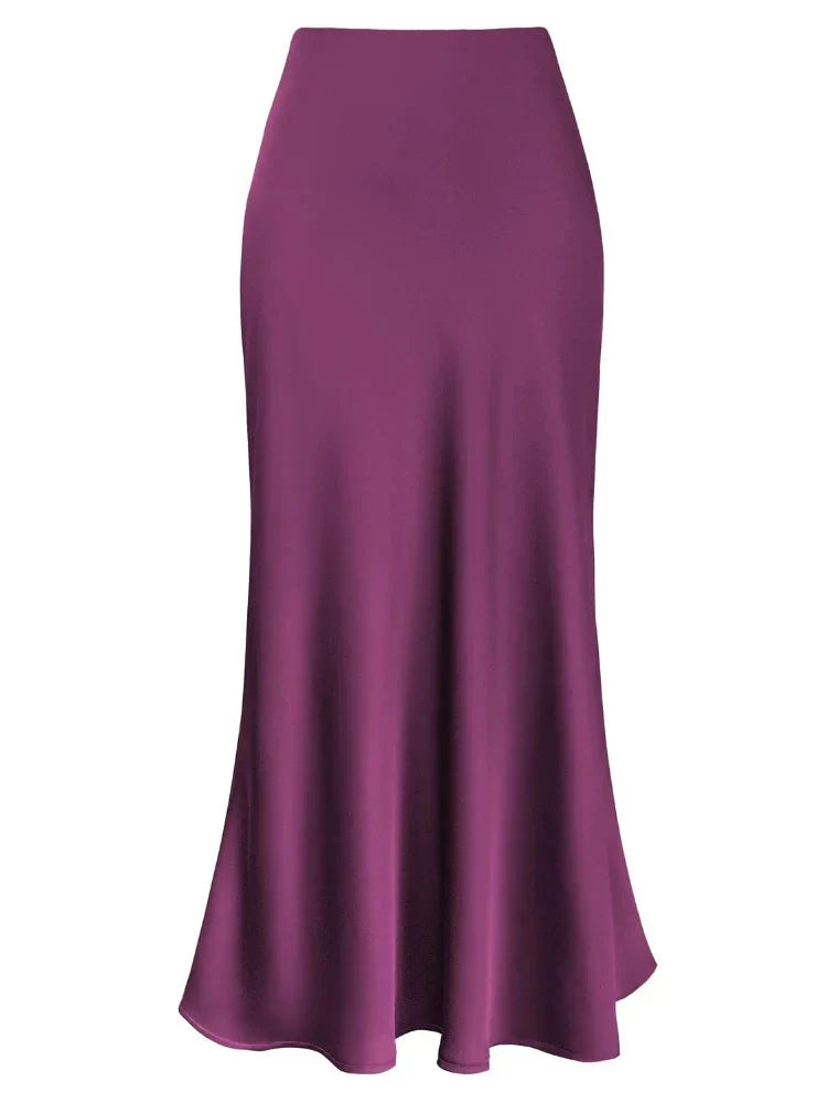 Drune | Frauen Satin Seiden Röcke Sommer Frühling Koreanische Mode Kleidung Büro Damen Lange Röcke Elegant Schwarz Maxi Röcke für Frauen