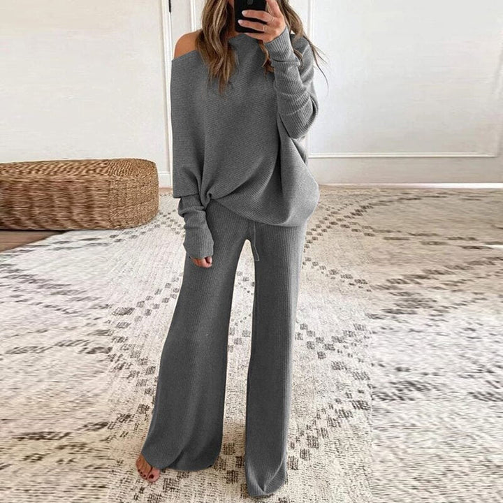 Drune | Schicker Herbst Ein-Schulter-Pullover und Lockeres Hosen-Set für Frauen