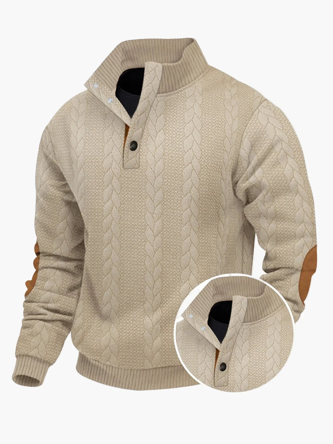 Drune | Strickpullover mit Stehkragen und Ellenbogenpatches - Lässiger Outdoor-Style für Alltag & Freizeit
